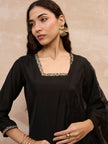 Black  Chanderi Silk Embroideried Straight Kurta Trouser