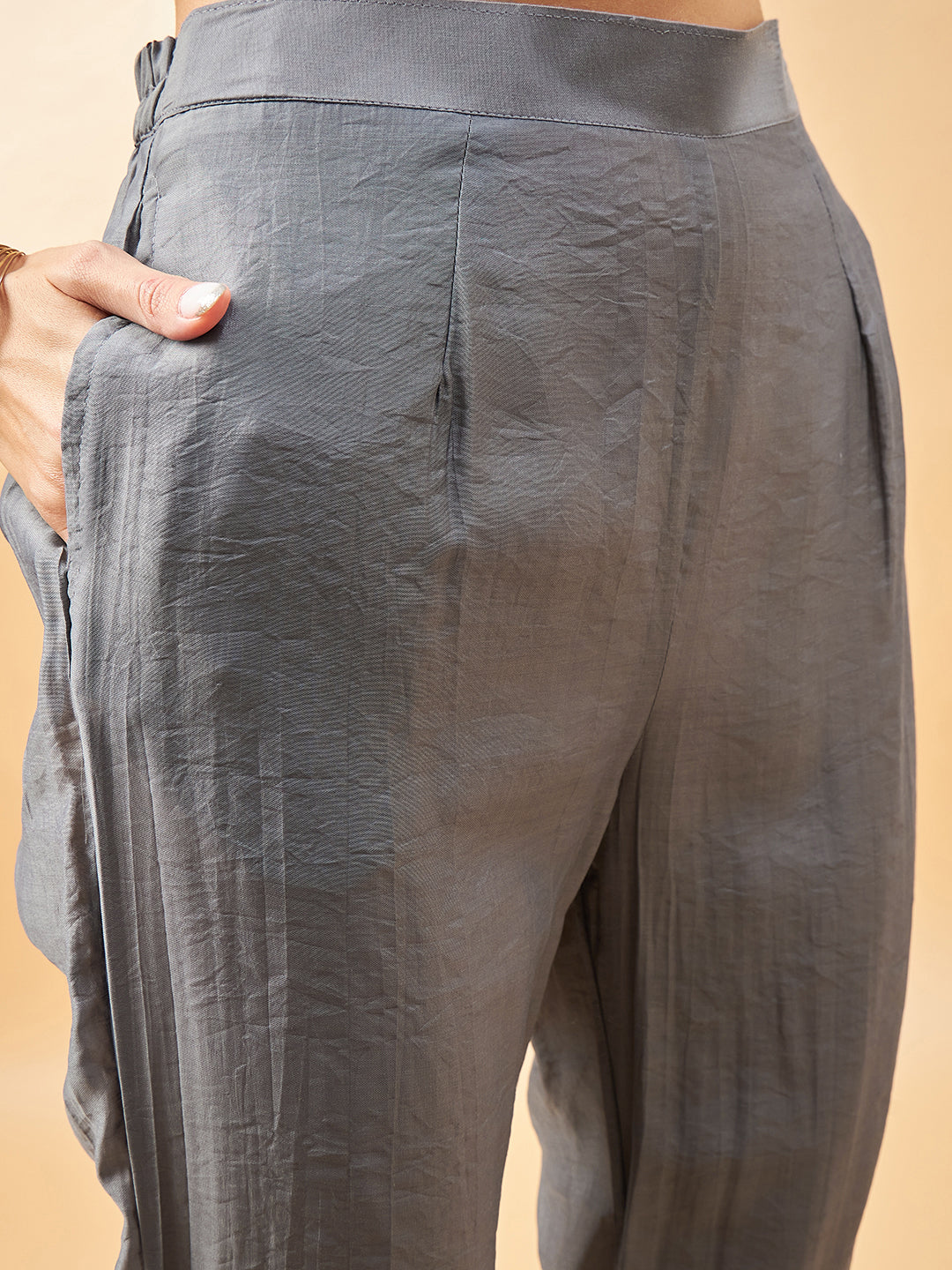 Grey Pure Cotton Solid A-Line Kurta Trouser  With Dupatta