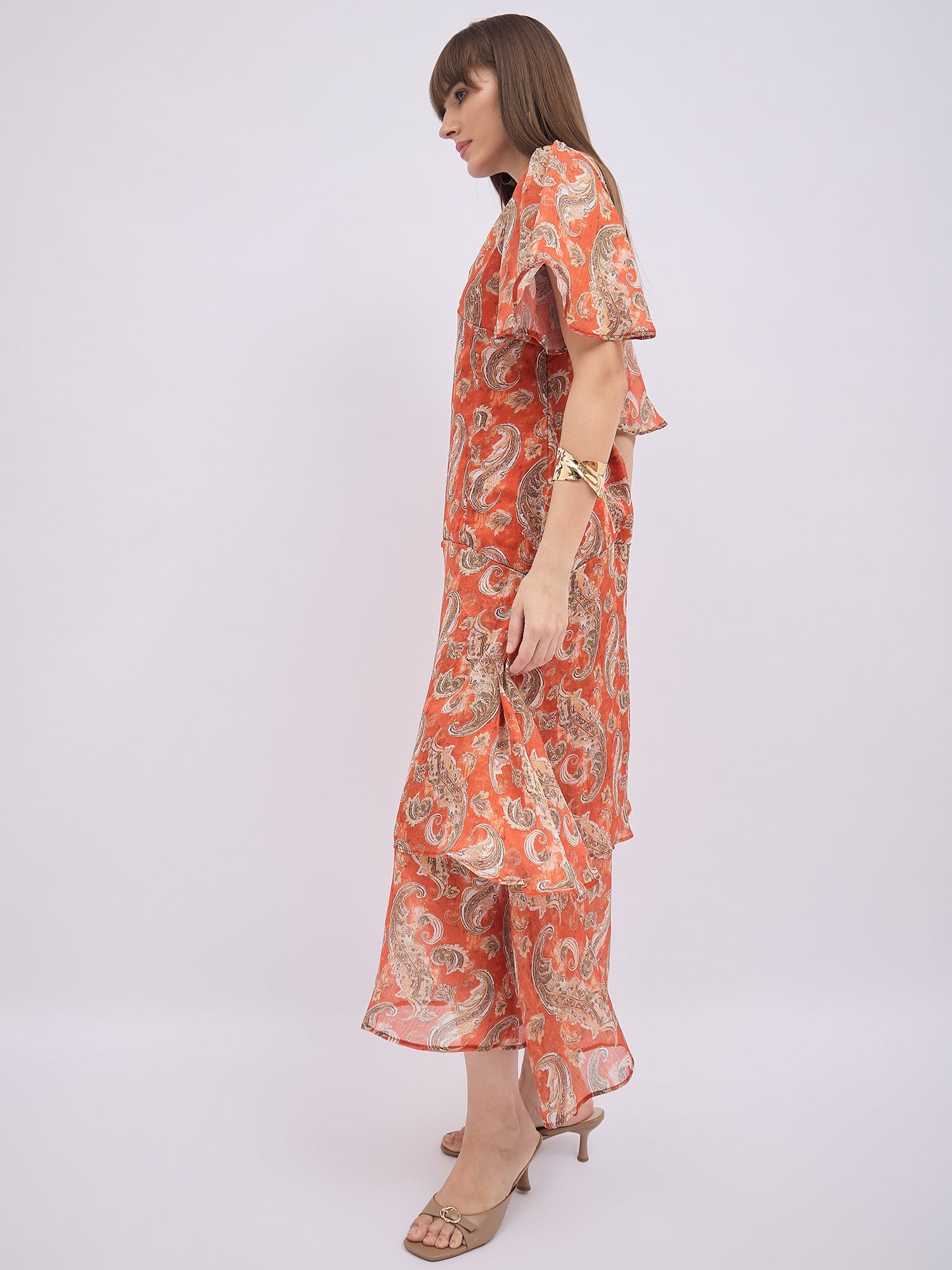 Multi BLENDED Printed Flared Sleeves Paisley Dress