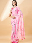 Light Pink Georgette Digital Floral Print With Embellished Lace Saree with Unstitched Fancy Blouse