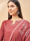 Rust Pure Cotton Solid A-Line Kurta Trouser  With Dupatta