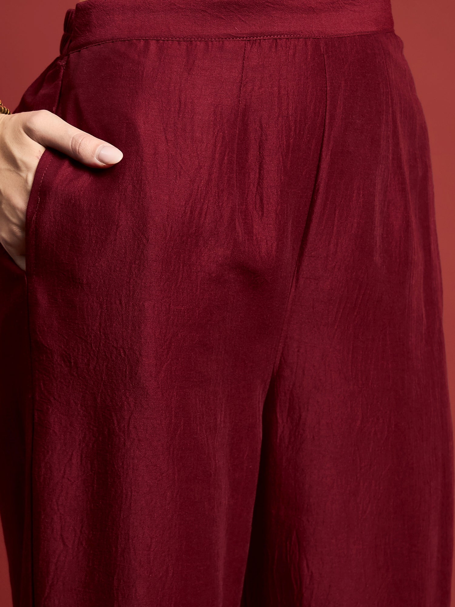 Maroon  Art Silk Embroideried Anarkali Kurta  Trouser