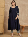 Blue  Chinon Embroideried A-Line Kurta Trouser