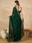 Green Satin Solid With Embellished Lace Saree with Unstitched Fancy Blouse