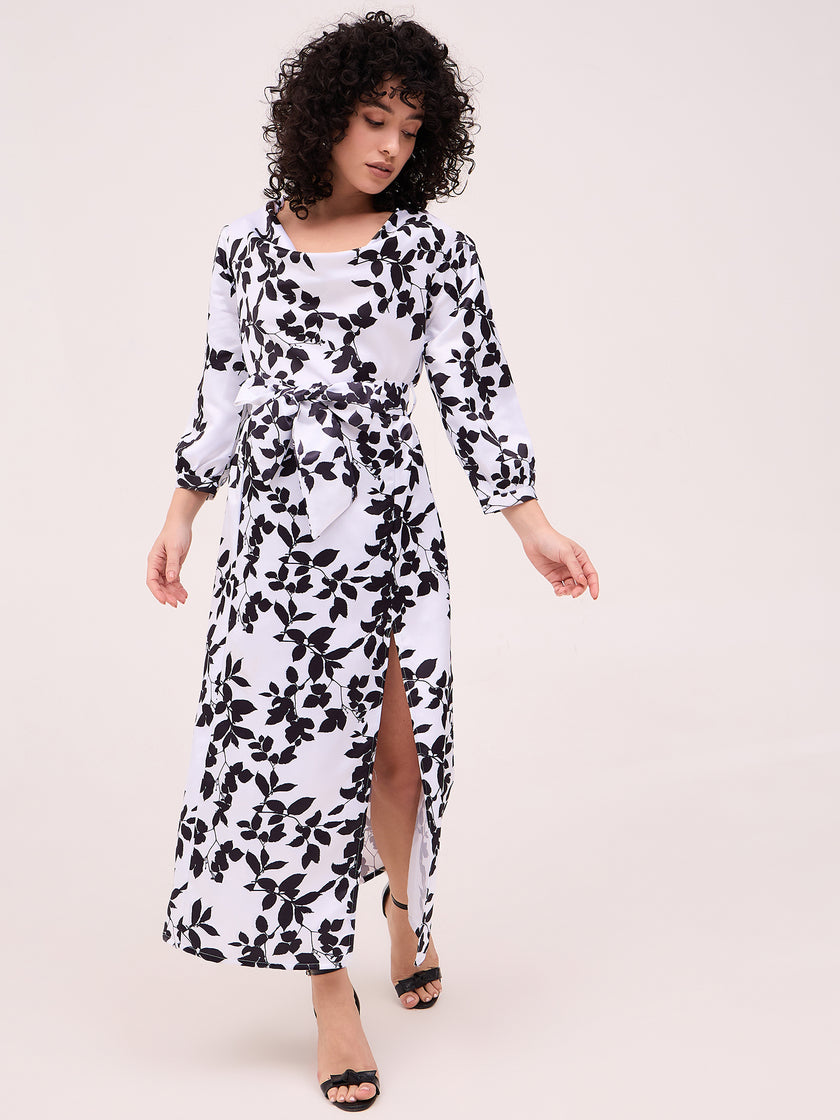 Multi Polyester Printed Cuffed Sleeves Floral Dress