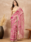 Multi Pure Chiffon Stripped with Gota Lace Saree with Unstitched Blouse