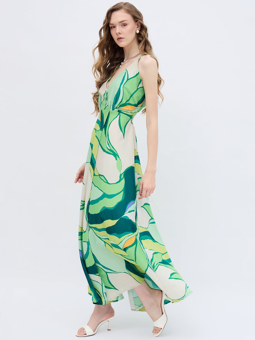 Multi Polyester Printed No Sleeves Abstract Dress