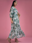 Multicolor Georgette Printed Cuffed Sleeves Floral Print Dress
