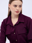Maroon Satin Solid NA Regular Sleeves New Basics  Tops