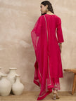 Magenta  Chinon Embroideried Straight Kurta Trouser