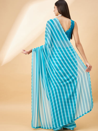 Blue Georgette Printed  Saree with Unstitched Fancy Blouse