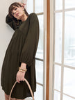 Olive Green BLENDED Solid Regular Sleeves Solid Dress
