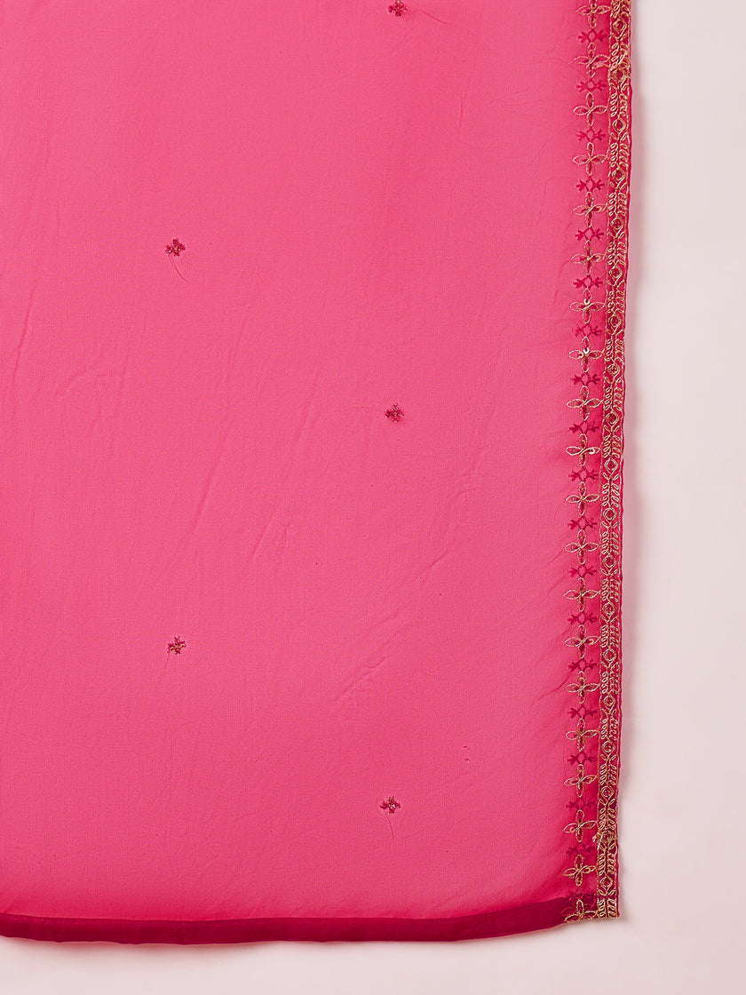 Pink  Silk Blend Embroideried A-Line Kurta Trouser