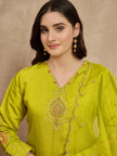 Yellow  Silk Blend Embroideried Straight Kurta Sharara