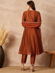 Rust  Silk Blend Embroideried A-Line Kurta Trouser