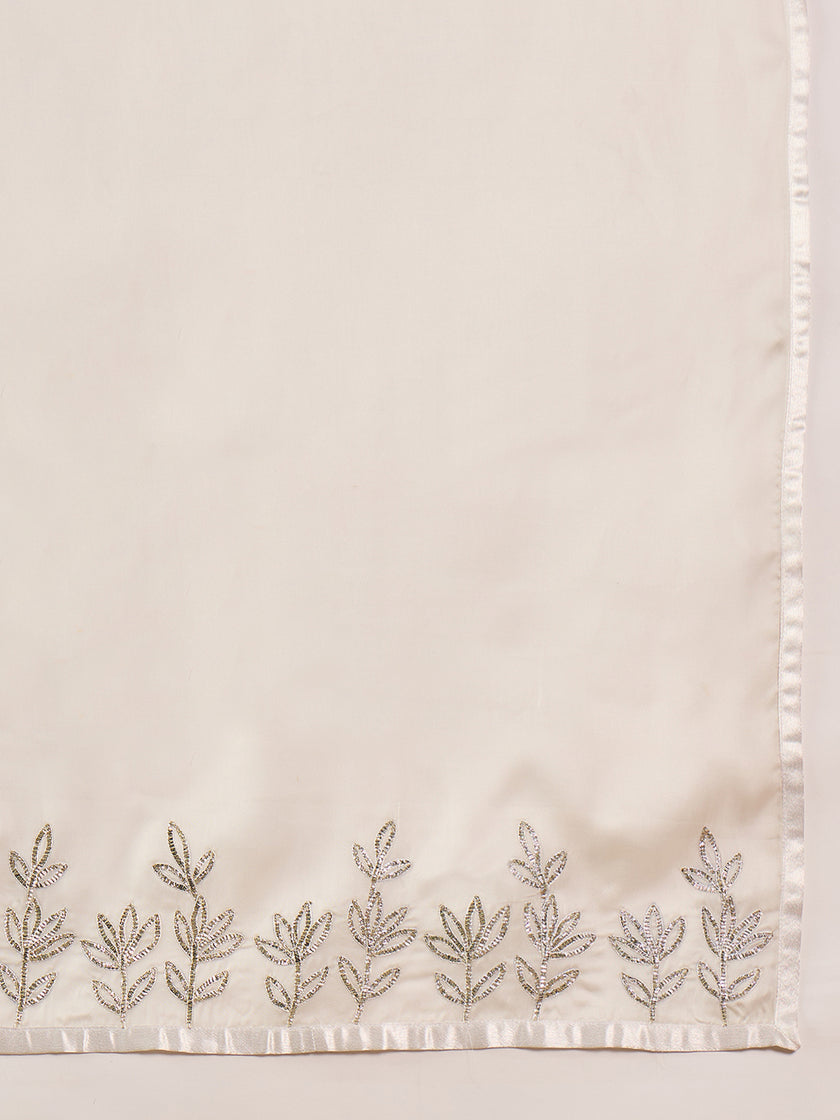 White Satin Solid With Coding Work Saree with Unstitched Fancy Blouse