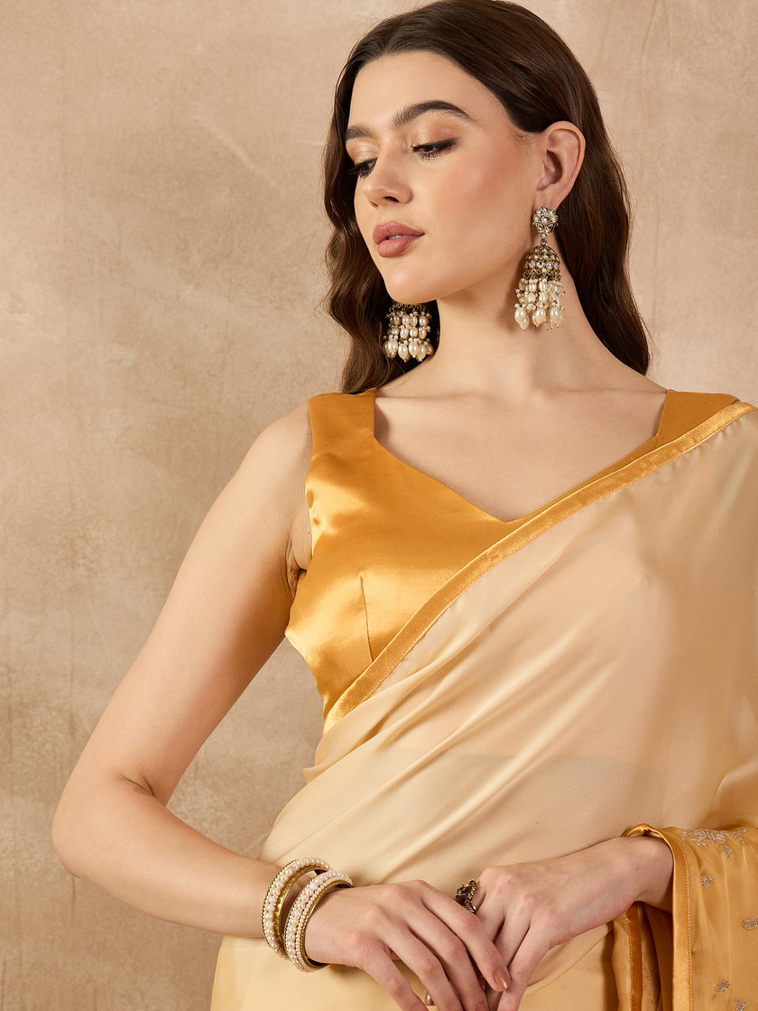 Yellow Satin Solid With Coding Work Border Saree with Unstitched Fancy Blouse