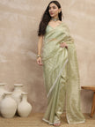Light Green Organza Ready to Wear with Embroidered Lace Saree with Unstitched Blouse
