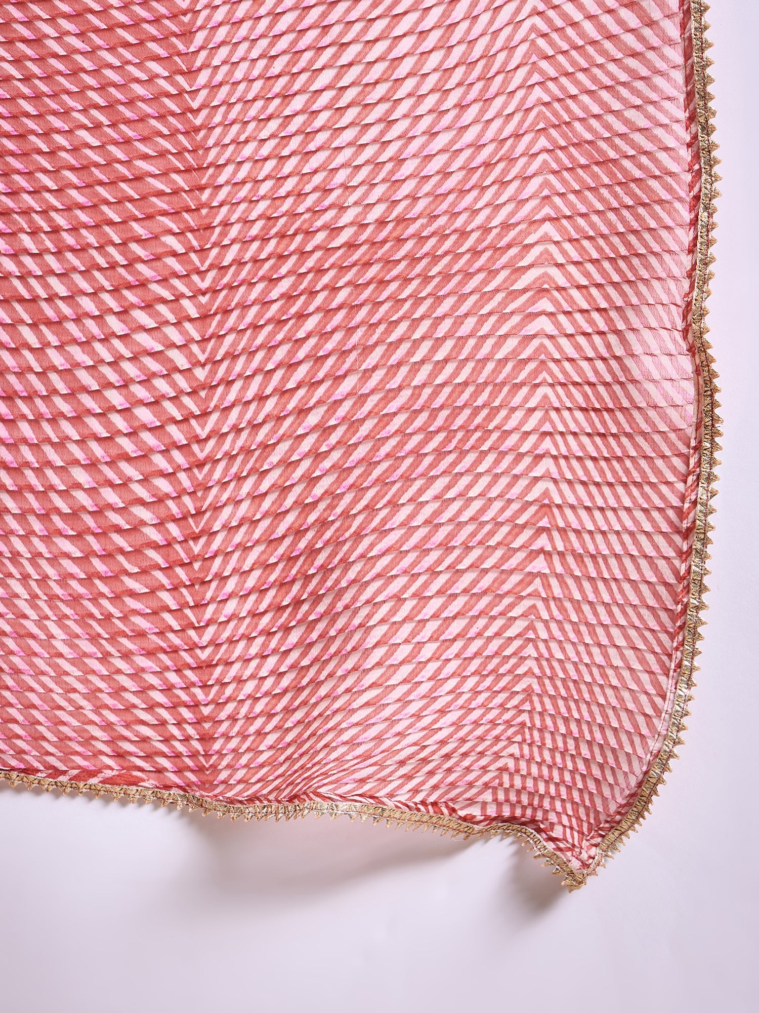 Pink  Pure Chiffon ZigZag Pattern Print With Embellished Lace Saree with Unstitched Fancy Blouse