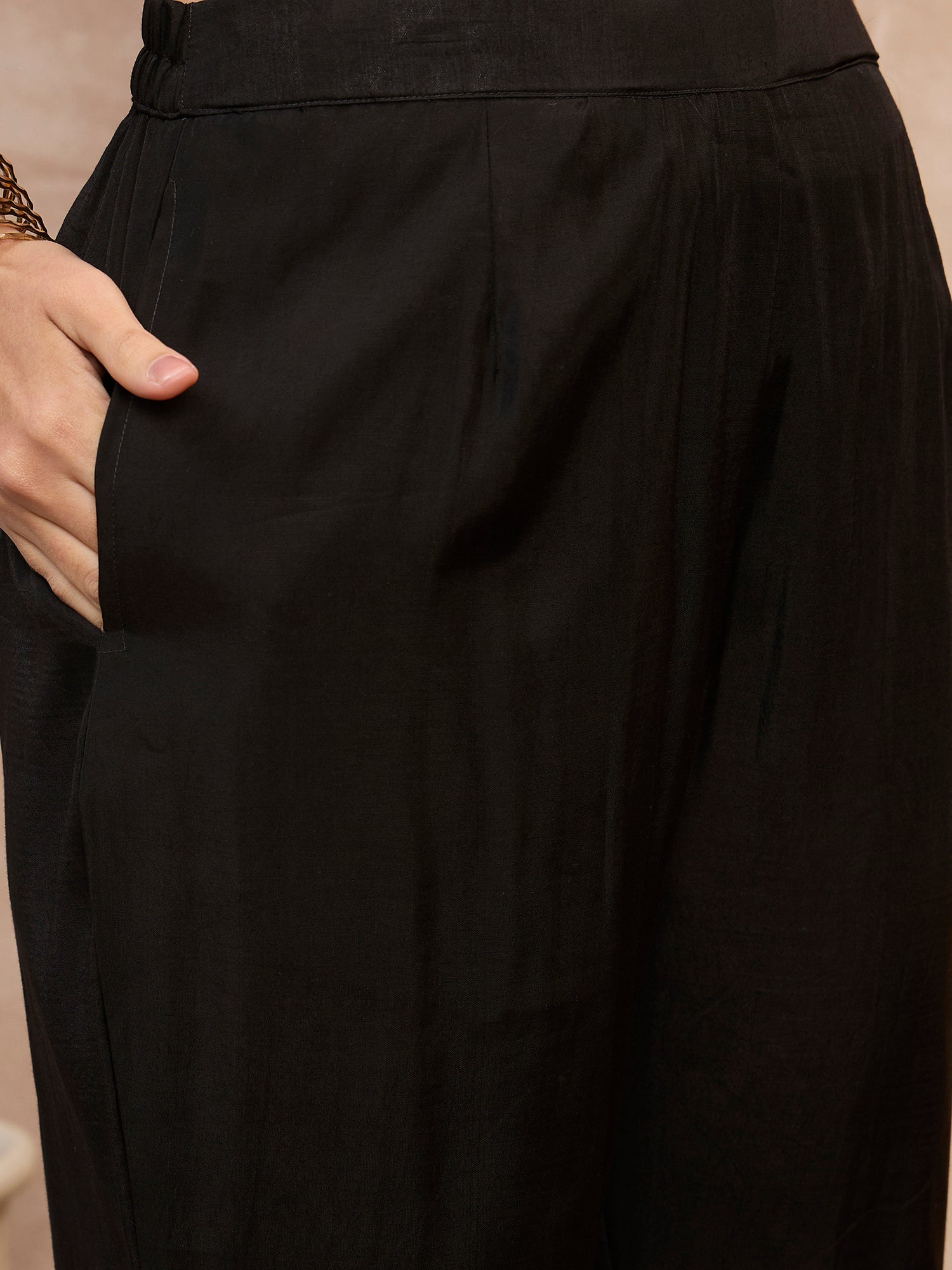 Black  Chanderi Silk Embroideried Straight Kurta Trouser