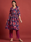 Multi  Poly Silk Printed A-Line Kurta  Trouser
