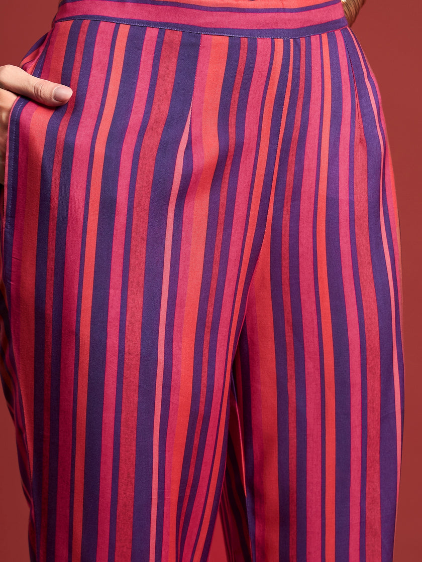 Multi  Poly Silk Printed A-Line Kurta  Trouser