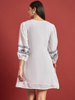 White Cotton Embroidered Puff Sleeves Floral Dress