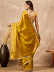 Mustard Satin Solid With Embroidered Border Saree with Unstitched Blouse