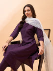Wine  Silk Blend Embroideried A-Line Kurta  Trouser   With Dupatta