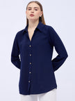 Blue Satin Solid NA Regular Sleeves New Basics  Tops