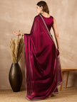 Maroon Satin Solid With Sequenced Lace Saree with Unstitched Fancy Blouse