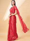 Red Pure Chiffon Lehariya Frill Printed saree with Unstitched Fancy Blouse with Belt