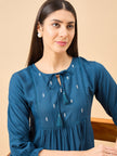Blue Cotton Blend Embroidered Tie-Ups Regular Sleeves Schiffli Tops