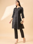 Black  Silk Blend Embroideried A-Line Kurta  Trouser