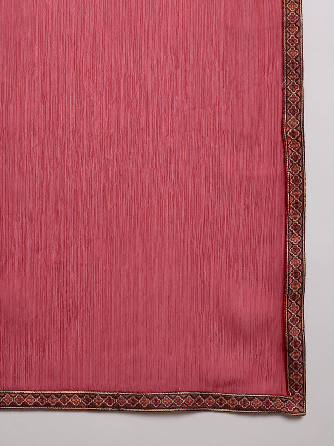 Maroon Satin Solid with Embllished Border Saree with Unstitched Fancy Blouse
