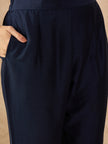 Navy Blue  Art Silk Solid A-Line Kurta Trouser