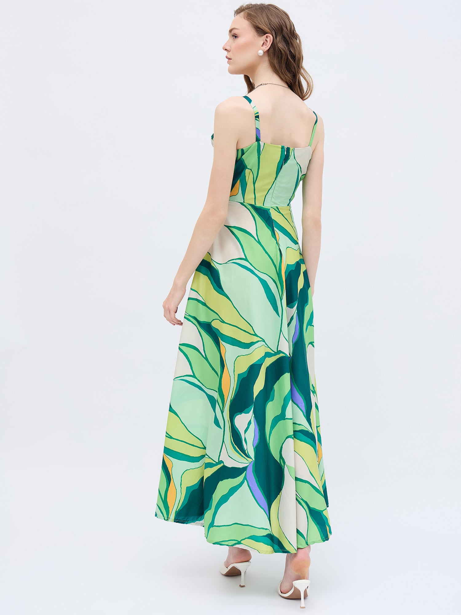 Multi Polyester Printed No Sleeves Abstract Dress