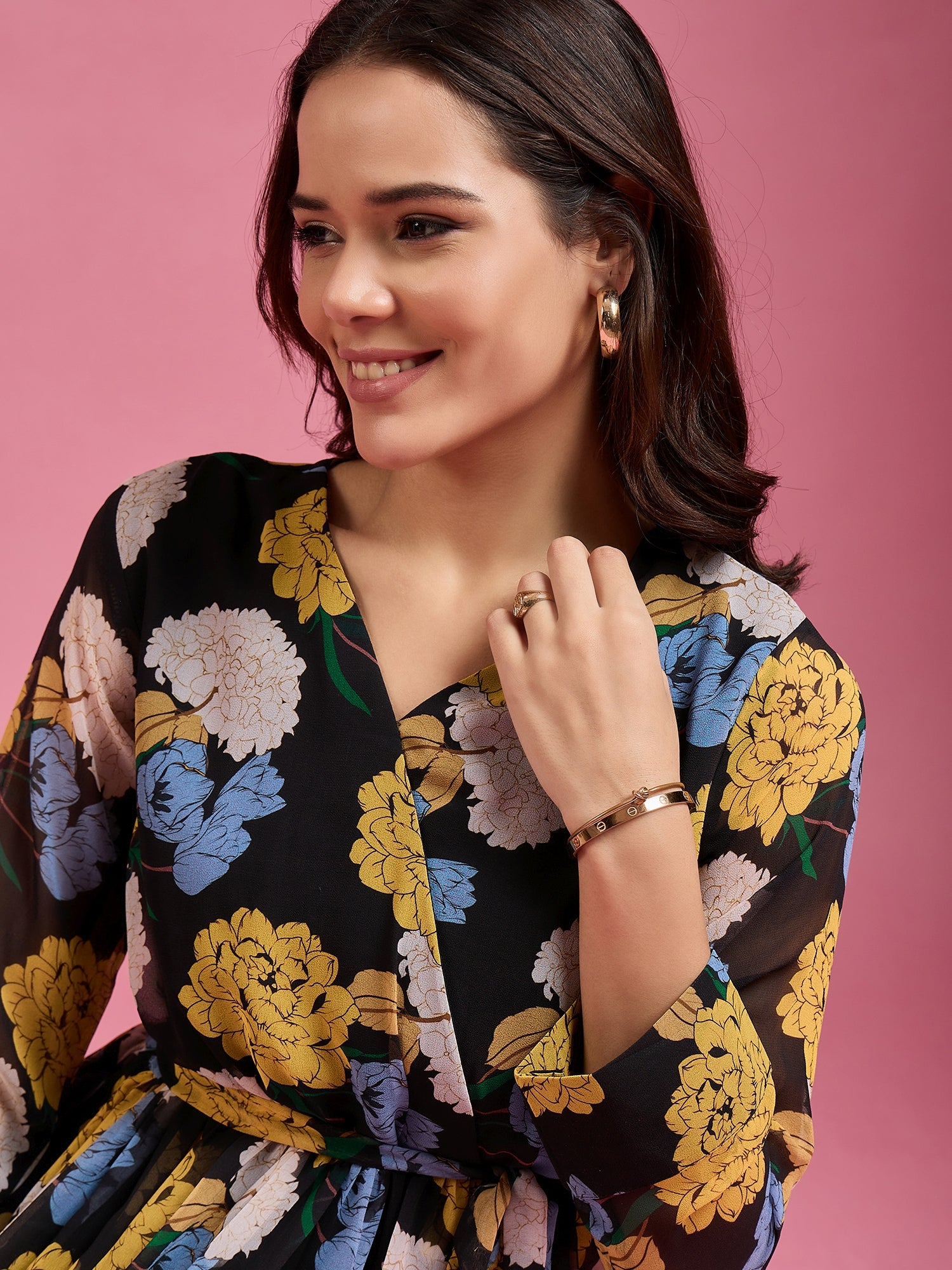 Multi Georgette Printed Regular Sleeves Floral Dress