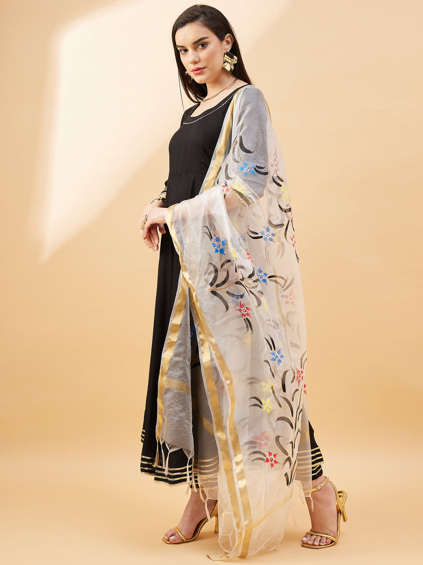 Black Pure Cotton  Printed  Anarkali Kurta  Trouser