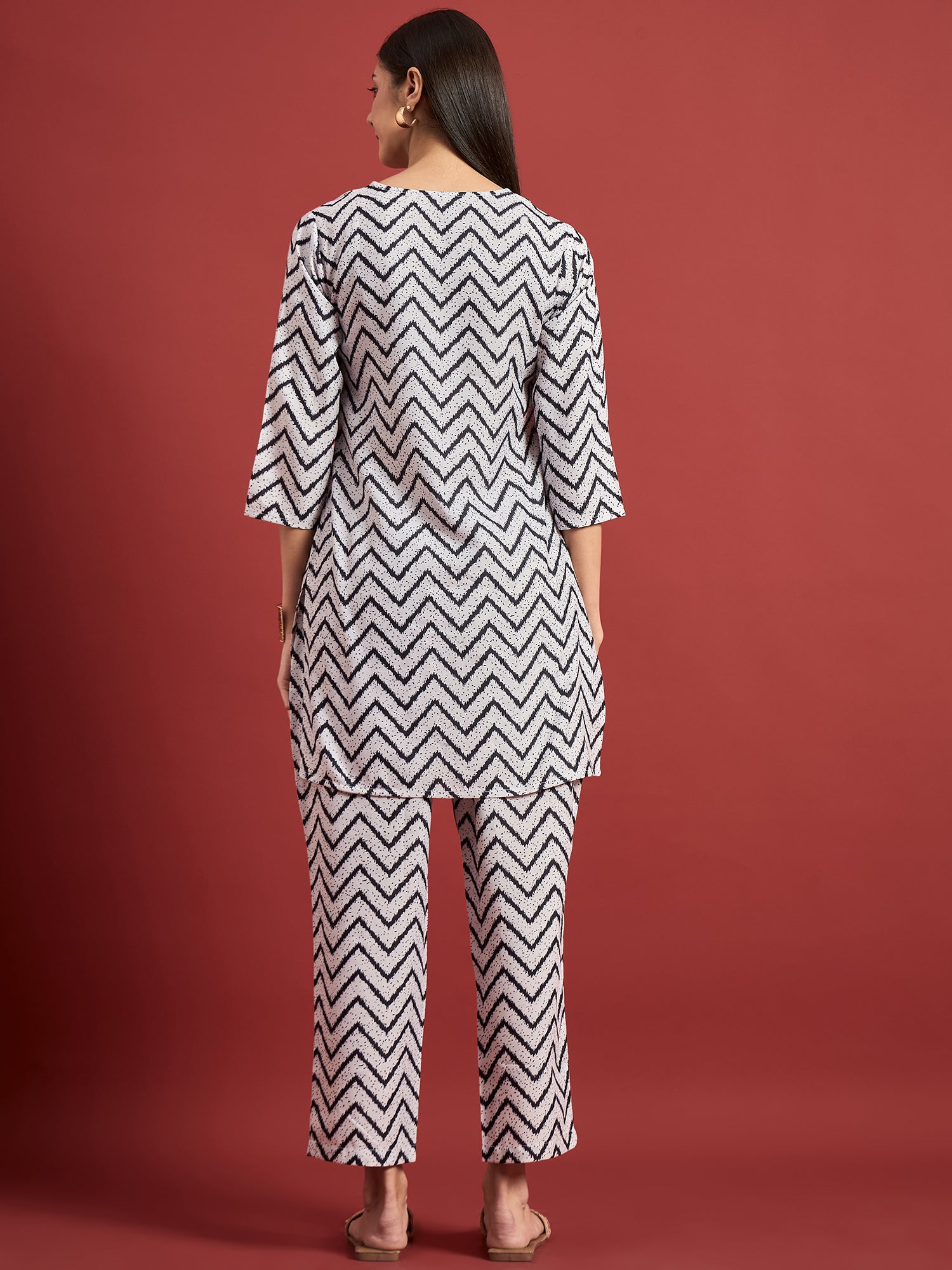 White  Silk Blend Printed A-Line Kurta  Trouser