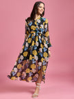 Multi Georgette Printed Regular Sleeves Floral Dress
