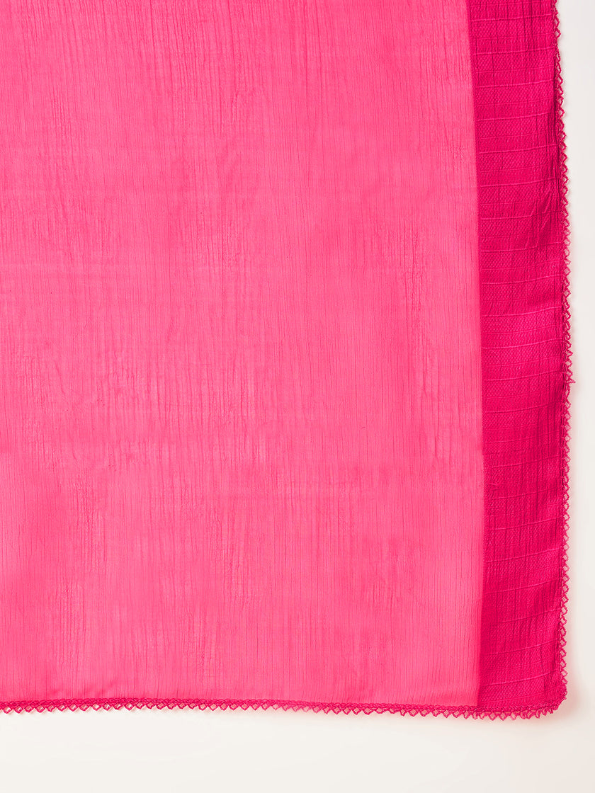 Red Pure Chiffon Solid  Saree with Unstitched Fancy Blouse