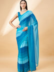 Blue Georgette Printed with Embllished Lace Saree with Unstitched Fancy Blouse