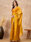 Yellow Poly Chiffon Solid with Embroidery Coding Border  Saree with Unstitched Blouse