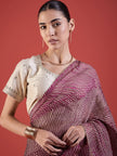 Wine  Pure Chiffon ZigZag Pattern Print With Embellished Lace Saree with Unstitched Fancy Blouse