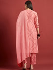 Peach  Silk Blend Printed A-Line Kurta  Trouser