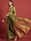Green Organza Solid With Embellished Lace Saree with Unstitched Fancy Blouse