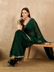 Green Satin Solid With Embellished Lace Saree with Unstitched Fancy Blouse