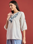 White Cotton Blend Embroidered Tie-Ups Regular Sleeves Ethnic Print Tops