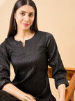 Black  Silk Blend Embroideried A-Line Kurta  Trouser